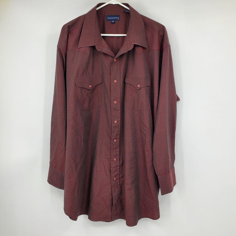 Panhandle Slim Merlot Red‎ Burgundy Long Sleeved Collared Pearl Snap Shirt 19x36
